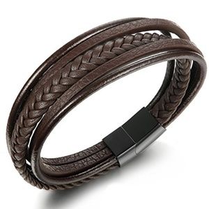 New Stylish Men Braided Leather Bracelet Bangle